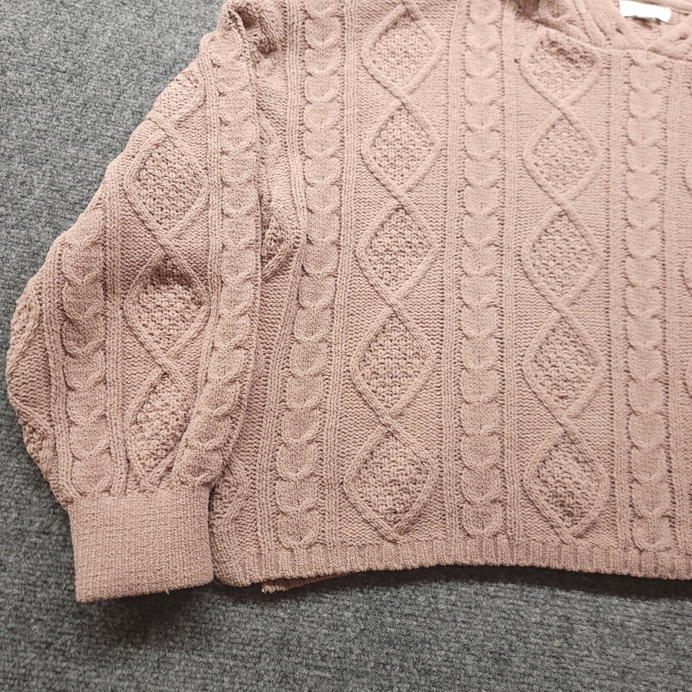 Adyson Parker Mauve Pink Cable Knit Hoodie Sweater XL Cropped Boho Relaxed - Picture 7 of 16
